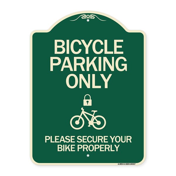 Bicycle Parking Please Secure Your Bike Properly Heavy-Gauge Aluminum Sign, 24" x 18", G-1824-24317